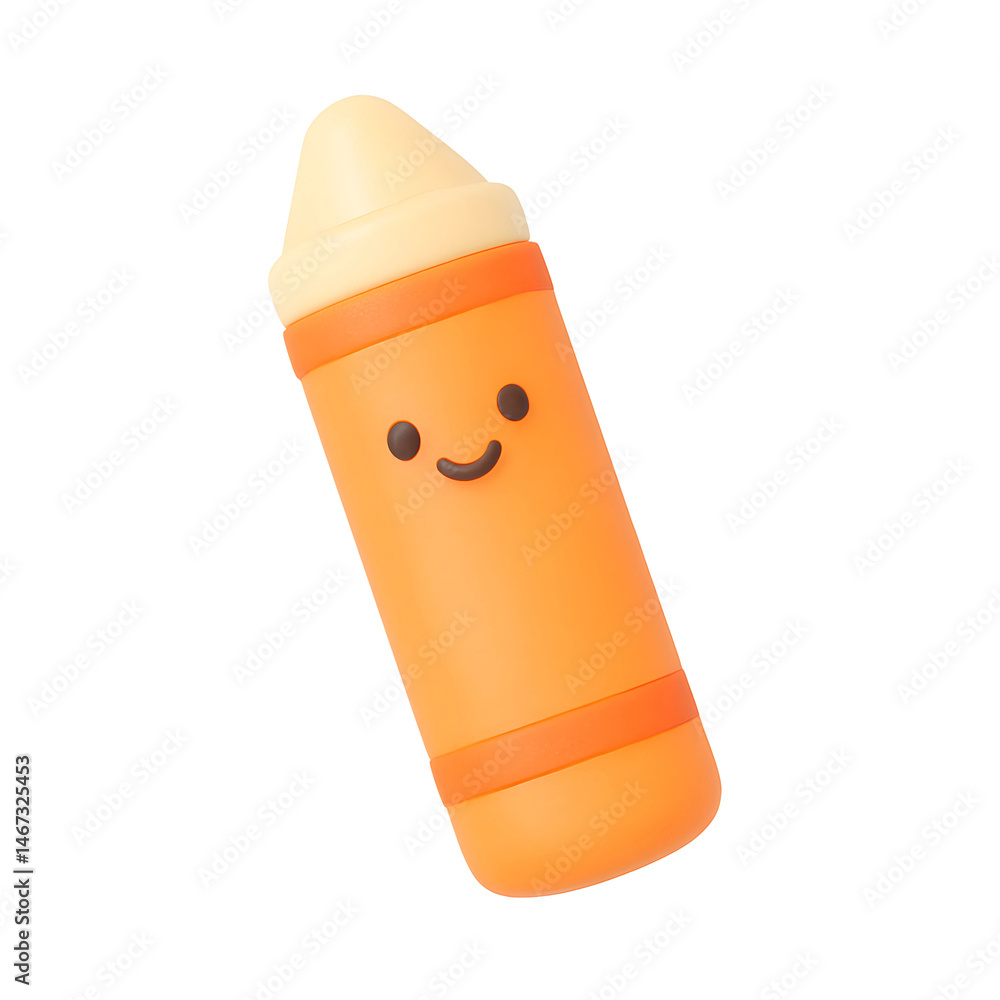 Aufkleber playful 3d orange crayon icon with a smiling face on a transparent background created for technology