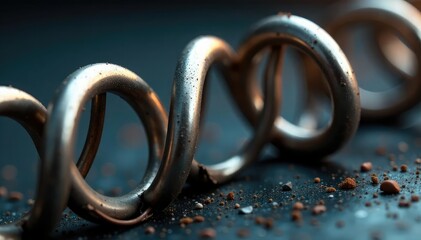 Close-up of a broken spring, metal coils separated , compression, part