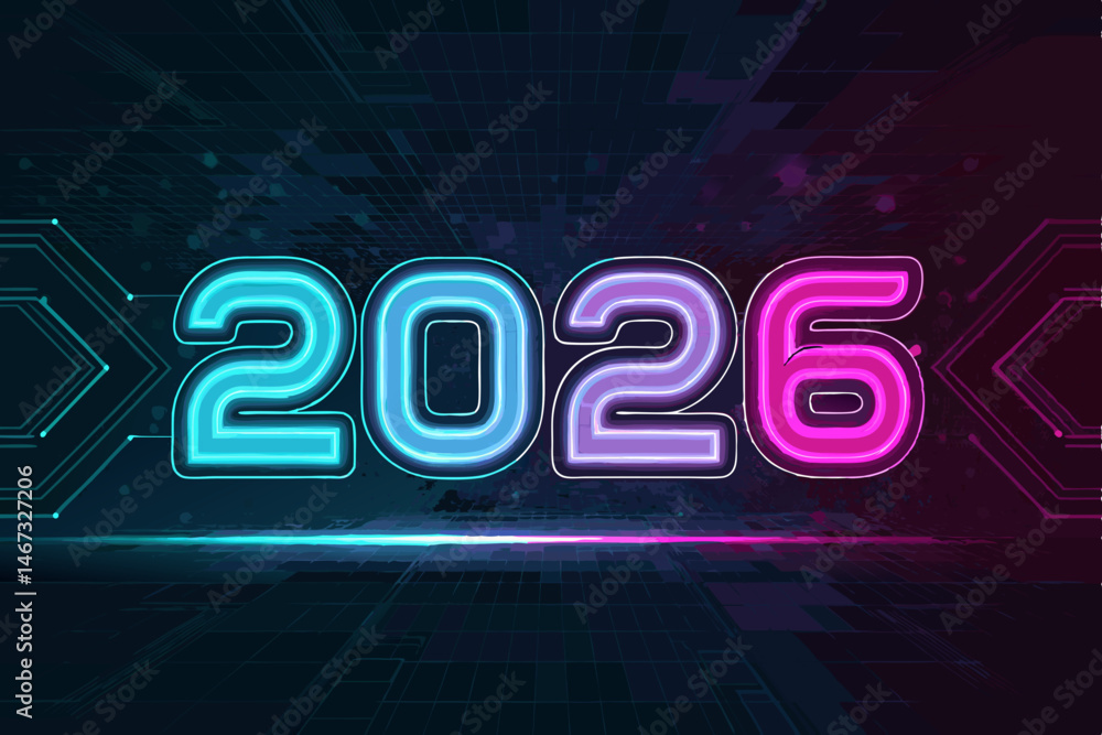 Aufkleber create a futuristic hologram vector graphic with bold, glowing neon effects. design should feature v