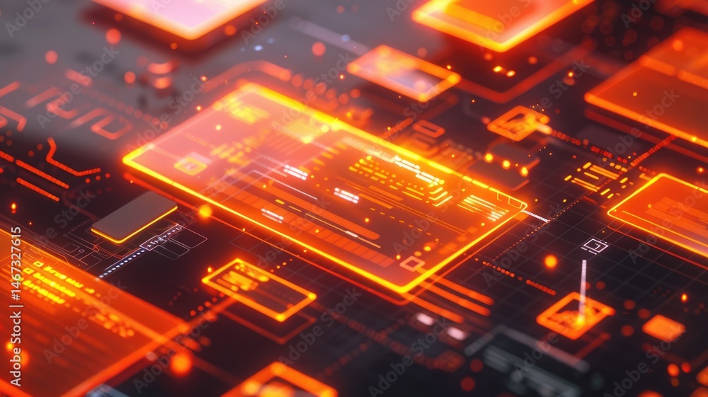 Aufkleber abstract digital interface with orange and white elements. digital artwork of macro photograph of mo