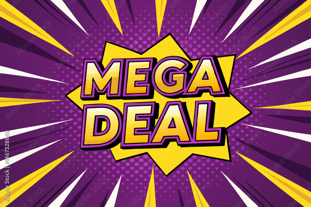 Poster design a vibrant vector background for a mega deal advertisement, featuring bold violet and contrast