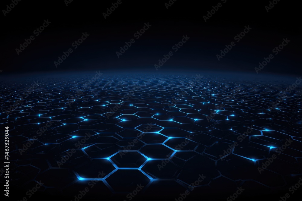 Poster abstract futuristic hexagonal grid pattern with glowing blue accents