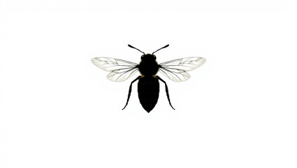 Obraz premium Close up view of a black wasp with translucent wings spread out on a white background in sharp detail created with generated ai