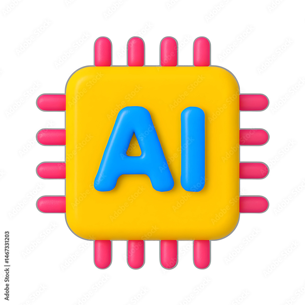 Poster colorful 3d icon of a microchip featuring ai technology on a transparent background for a modern bus