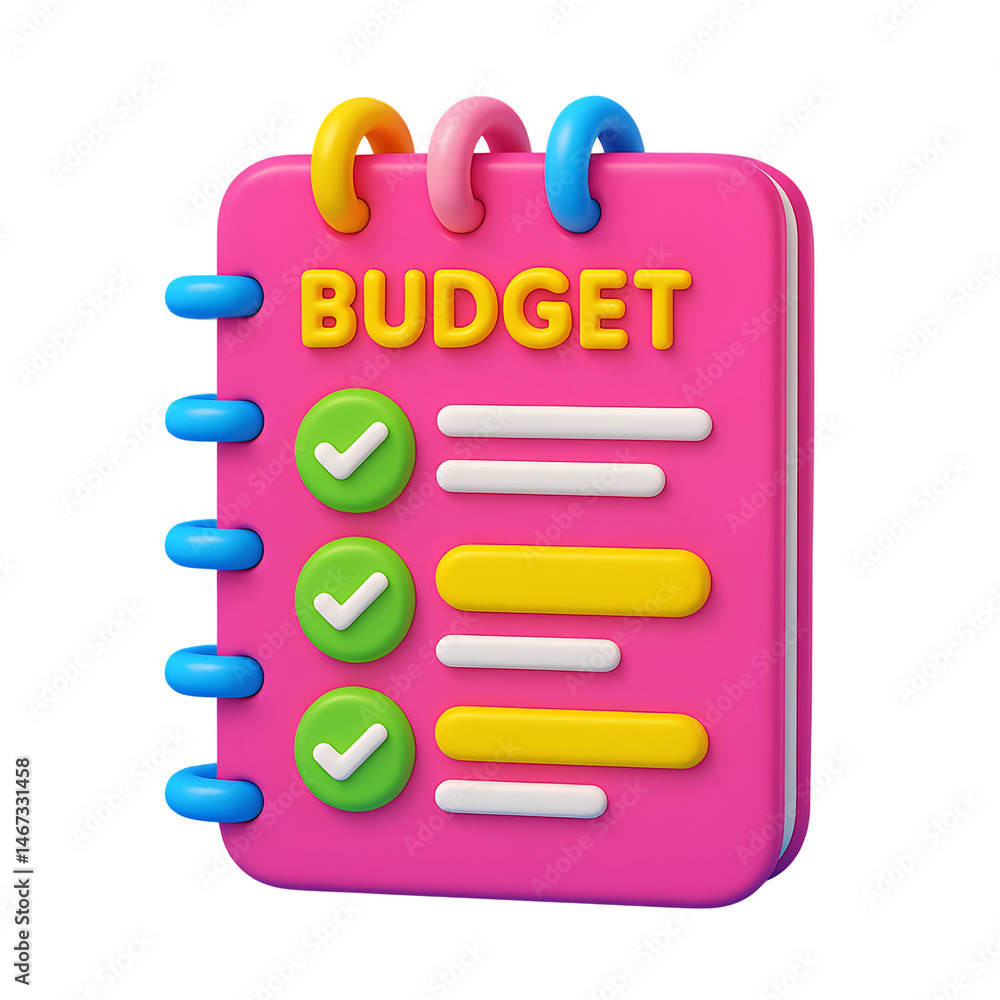 Poster colorful 3d budget planner icon with checkmarks set against a transparent background for business an