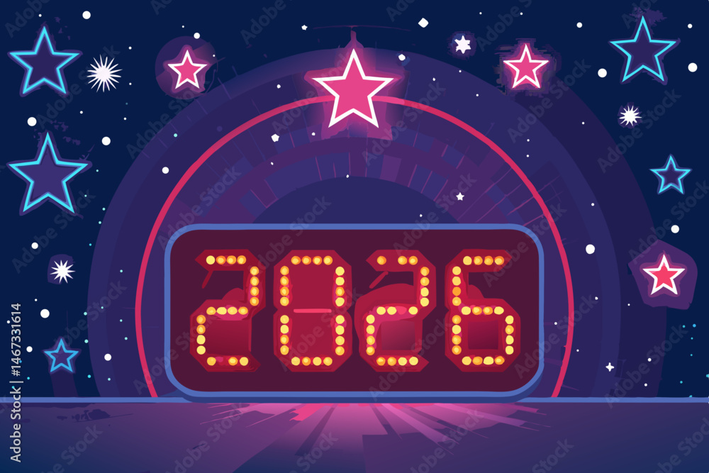 Poster design a vibrant vector background for a 2026 countdown party, incorporating the letter 'b'. include