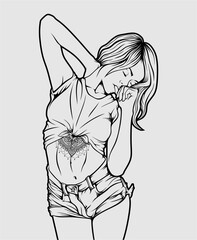 beautiful girl in action illustration