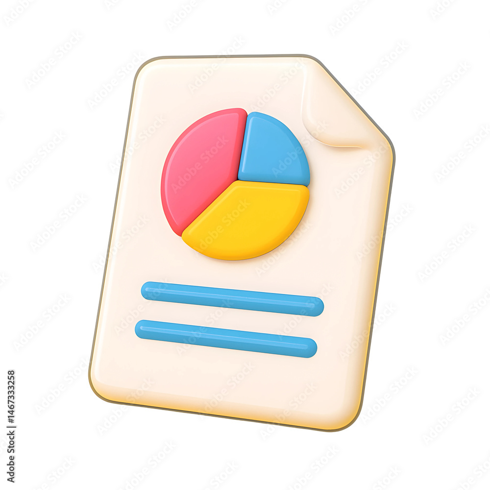 Poster 3d business icon representing technology document with colorful chart on transparent background