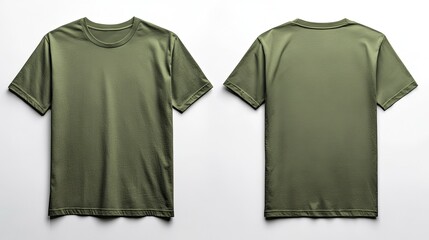 Oversize military green T-shirt front and back isolated on white background for mockup.