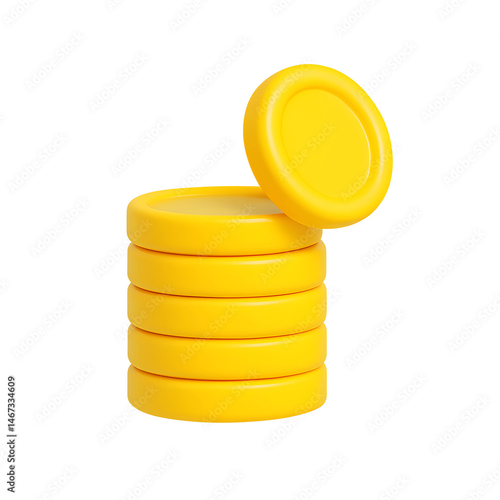 Poster yellow round disks stacked on a transparent background symbolize modern business and technology conc
