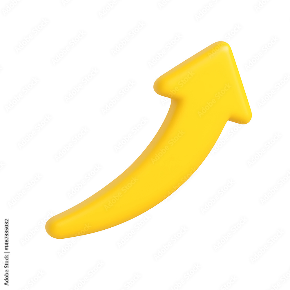 Poster modern yellow upward arrow icon designed for business and technology applications with a transparent
