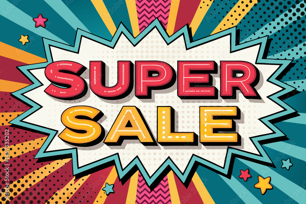 Poster create a vibrant vector background for a super sale advertisement, featuring bold contrasting colors