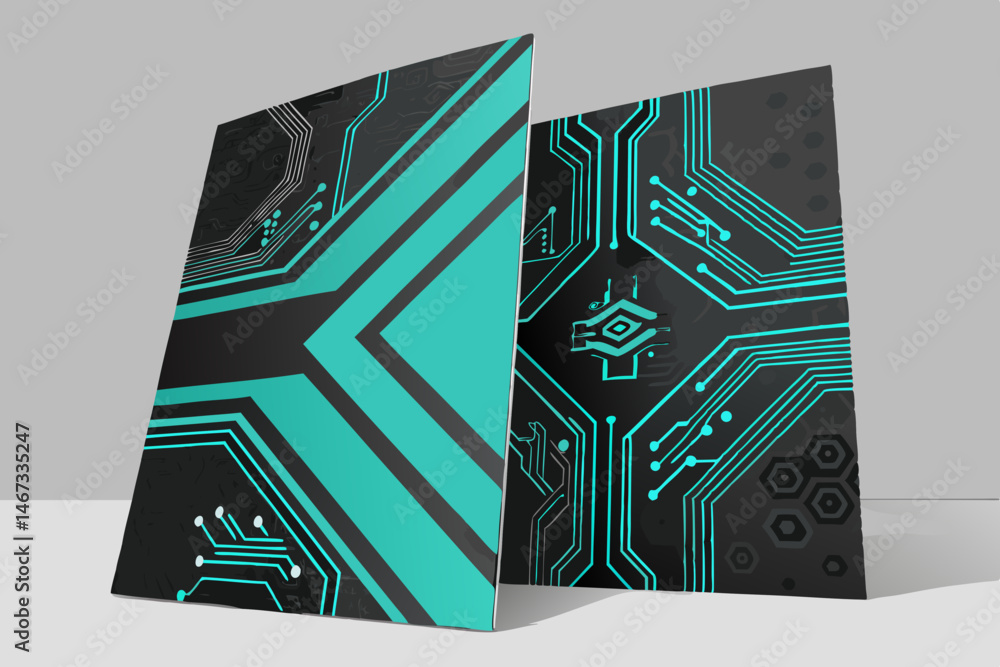 Poster design a vibrant vector background for a technology pamphlet featuring a bold 't' initial, incorpora