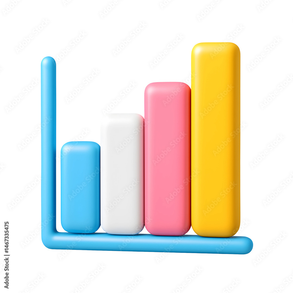 Poster visual representation of data growth with colorful 3d bars on a transparent background highlighting 
