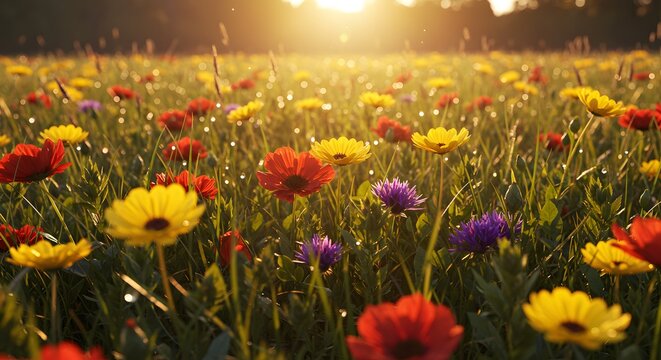 Pink wildflowers in a rural landscape, foreground close-up with muted tones