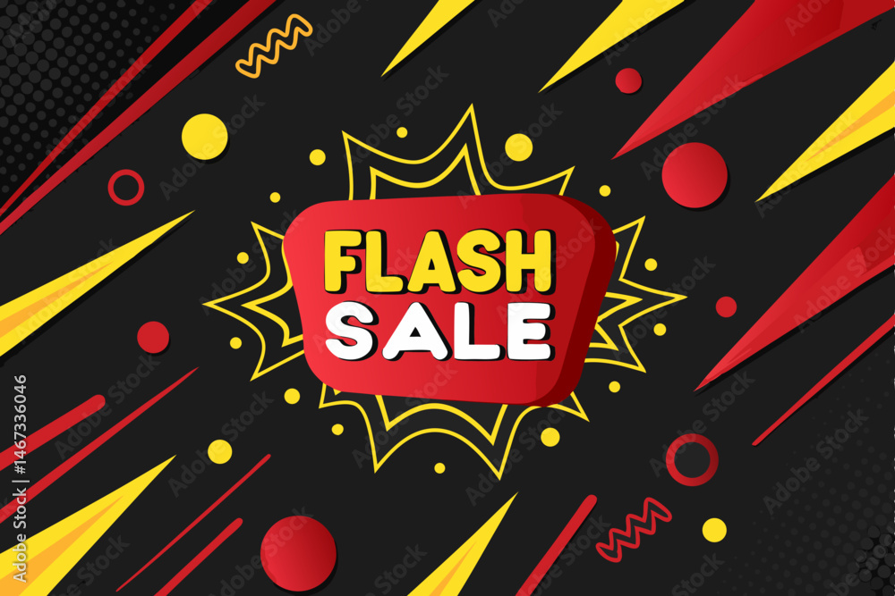 Poster design a vibrant vector background for a flash sale advertisement, featuring bold red and dynamic el