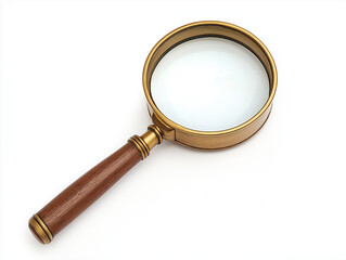 A magnifying glass in a copper frame with a wooden handle.