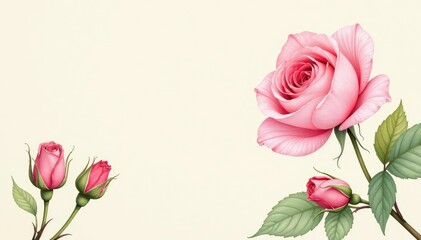 Fototapeta premium Delicate watercolor rosebuds on a cream background, vintage, watercolor