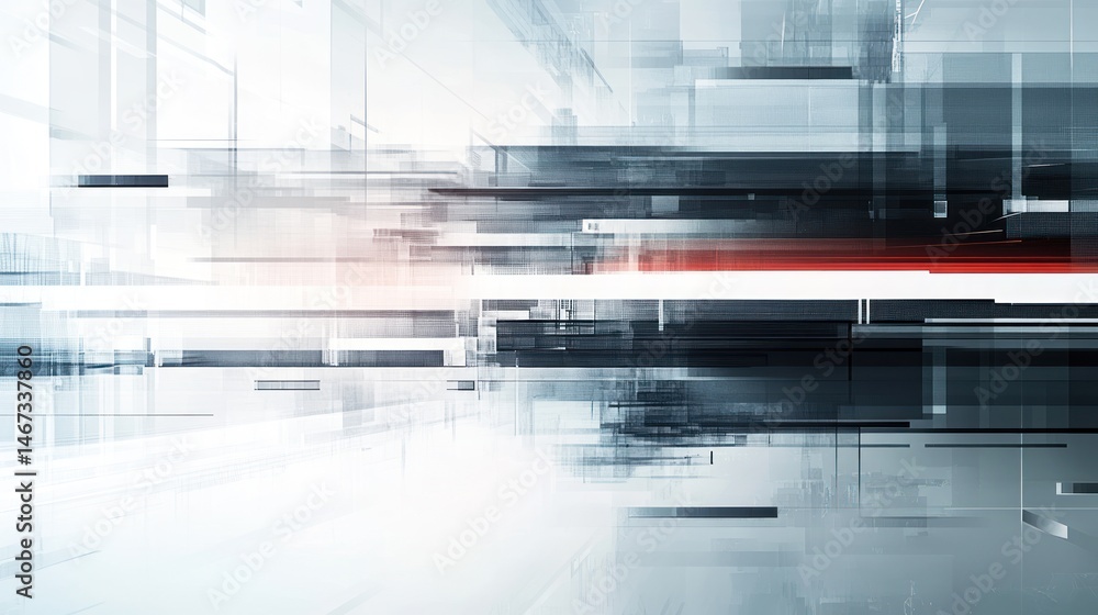 Aufkleber abstract digital art with grey, white, and red lines creating a sense of depth and movement.