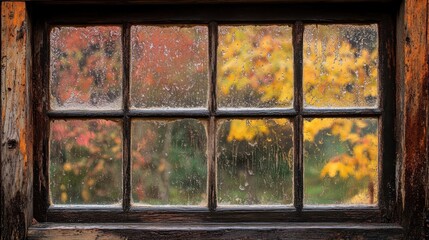 Rustic Window View, Capturing the beauty of Autumn's colors in a cozy setting