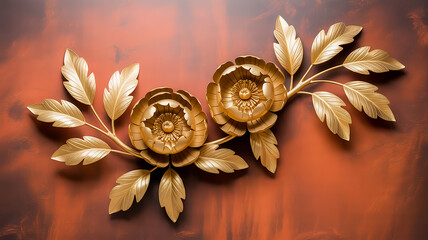 Golden carnation with Stucco Stems and Leaves An elegant 3D floral background