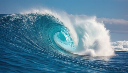 A Captivating Dance of Powerful Ocean Waves Under a Crisp Blue Sky