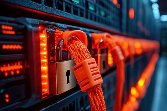 Secure server rack with locked cables