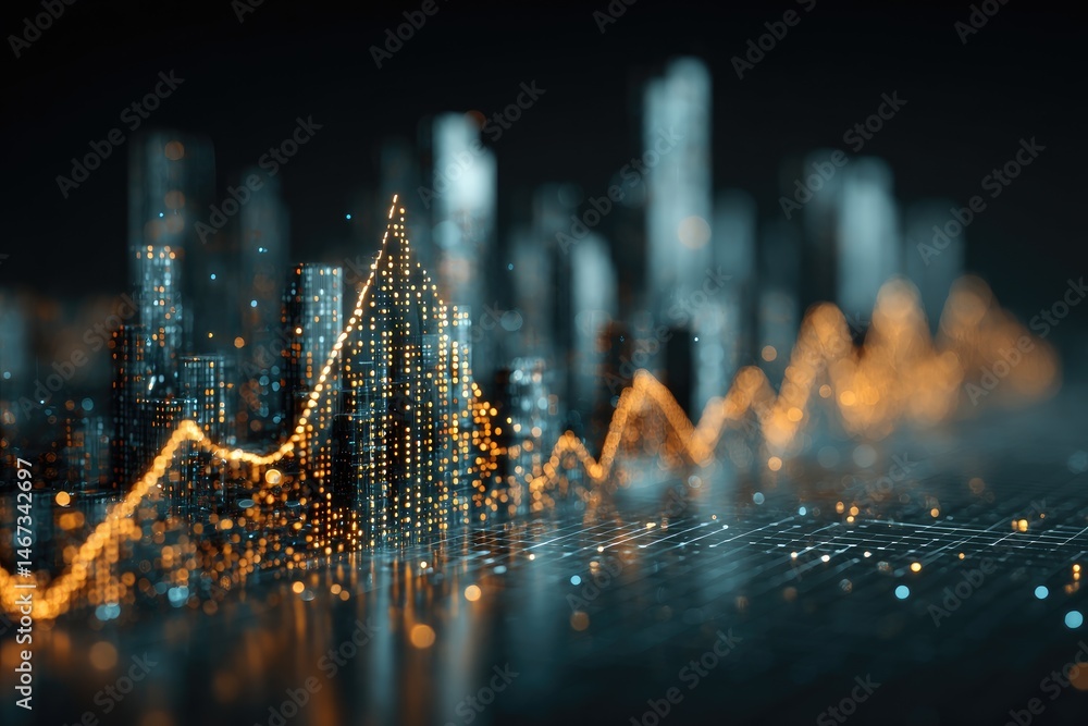 Poster abstract cityscape with data visualization