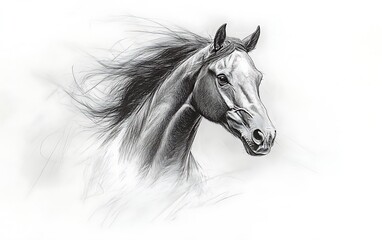 Obraz premium Artistic horse portrait, drawing style, motion, outdoors