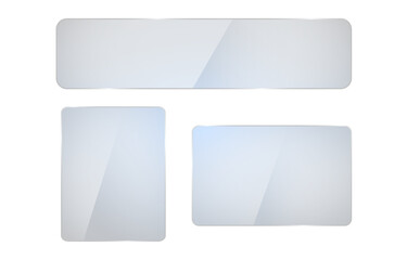 Set of realistic glossy plate with glare, vector png. Glass plate acrylic texture and glass effect.