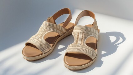 Fototapeta premium Photorealistic image of a summer sandals isolated in studio lighting