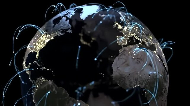 Global Connections: 3D Earth, Light Trails, City Network