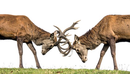 Two Red Deer Stags Locking Antlers in a Dramatic Clash