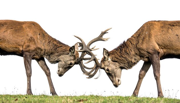 Two Red Deer Stags Locking Antlers in a Dramatic Clash