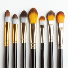 Fototapeta premium Professional Makeup Brushes Set Golden Handles Black Cosmetic Tools kit eye flat soft hair face