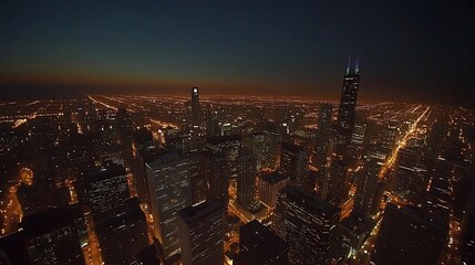 Obraz premium Illuminated High-Rise Buildings Under Starry Sky In City Skyline High Resolution Picture