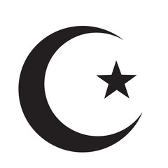Flat Black Vector Silhouette of a Crescent and Star Symbol Representing Islamic Tradition, Spiritual Faith, and Cultural Identity on a White Background, Simple Graphic Design