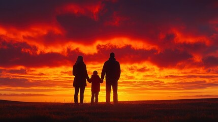 Fototapeta premium Family silhouette sunset