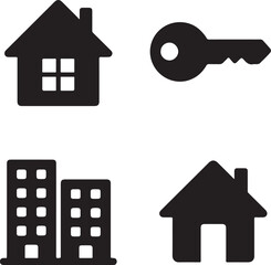 Real Estate Silhouettes – House, Apartment, Key Vector Set