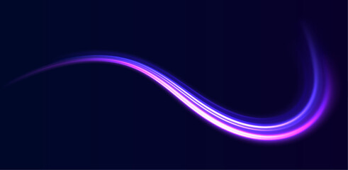 Abstract background in blue and purple neon glow colors. Iight background, speed, wavy, swirl,curve,speedy, vector, Png, lens, light, neon, line, blur, beam, ray.