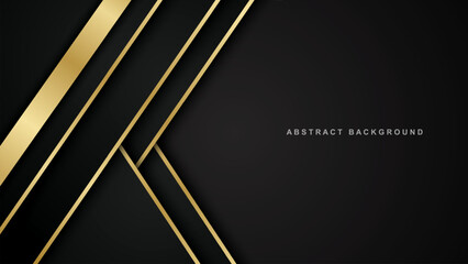 Abstract geometric shapes overlapping on background with shiny and golden lines. Luxurious and elegant design. Vector illustration