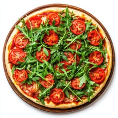Delicious Homemade Pizza Topped with Fresh Tomatoes and Arugula A Perfect Italian Dish