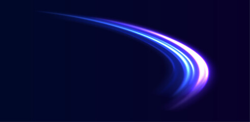 Abstract background in blue and purple neon glow colors. Iight background, speed, wavy, swirl,curve,speedy, vector, Png, lens, light, neon, line, blur, beam, ray.