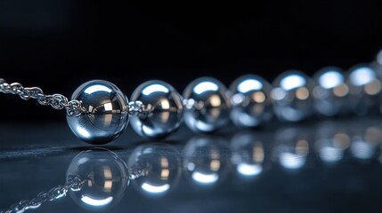Close-up of a silver beaded necklace