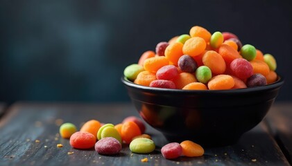 A colorful assortment of Halloween candy in a spooky bowl , skull, fun, halloween sweets