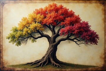 Close-up of family tree chart on antique wood, family chart, family album