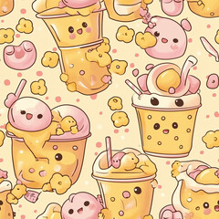 seamless pattern with drink and sweet