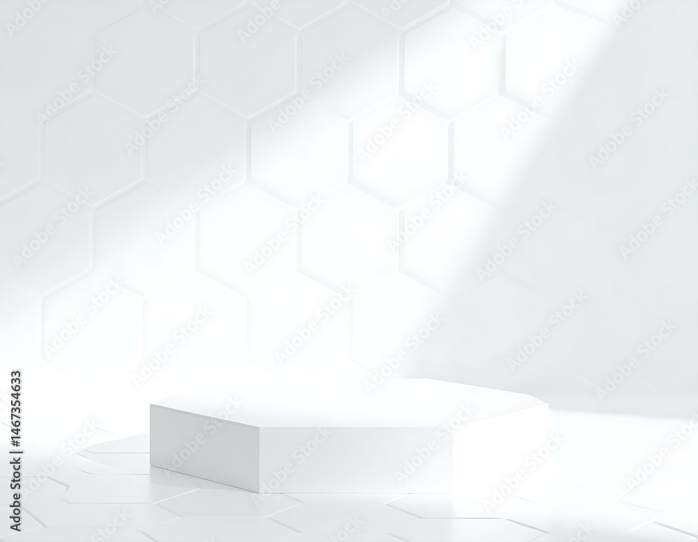 Poster white hexagon tiles background minimalist product display platform