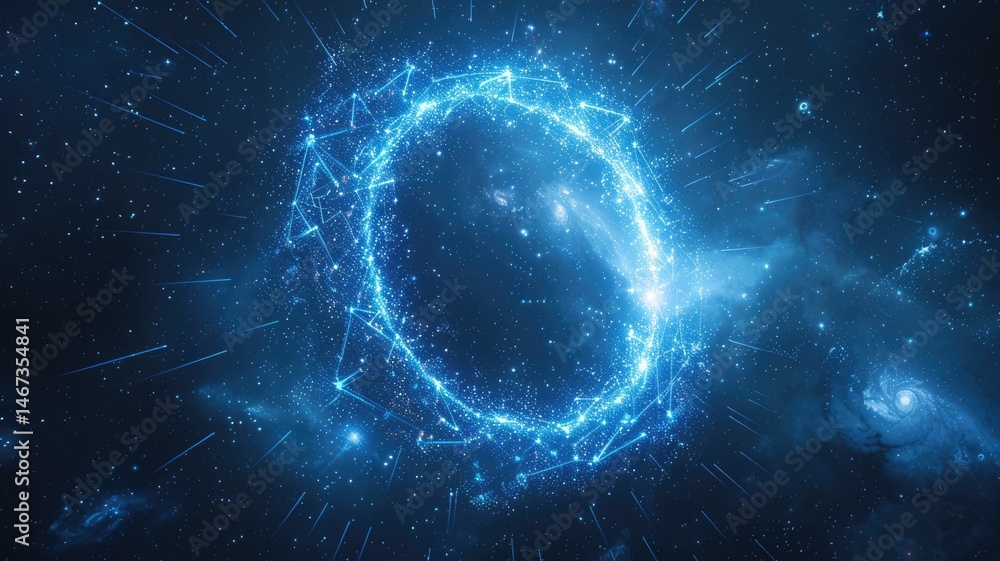 Poster abstract of blue light particle effect in digital technology design. seamless modern art of futurist