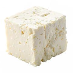 A whole single feta cube isolated on a transparent background